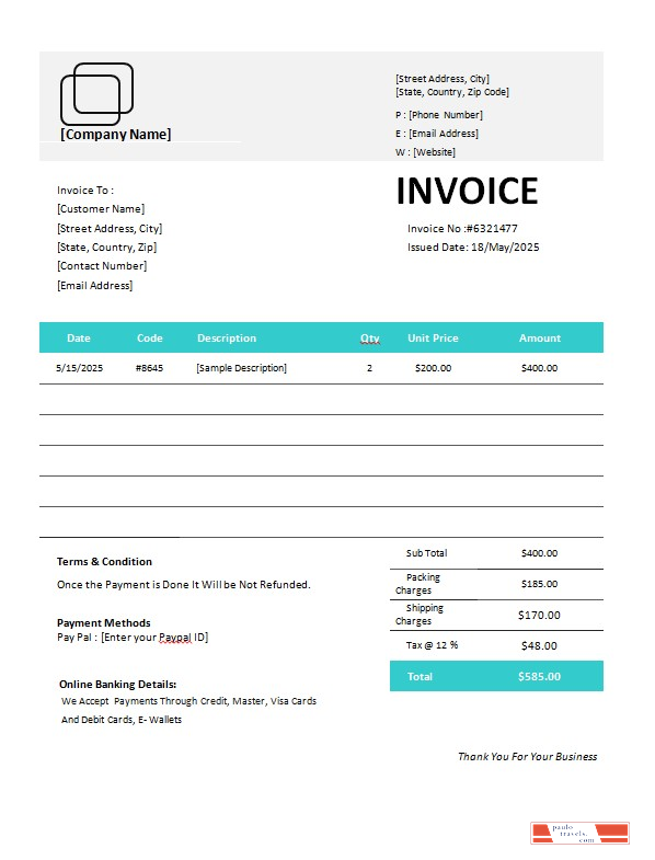 Equipment Invoice Template PSD template